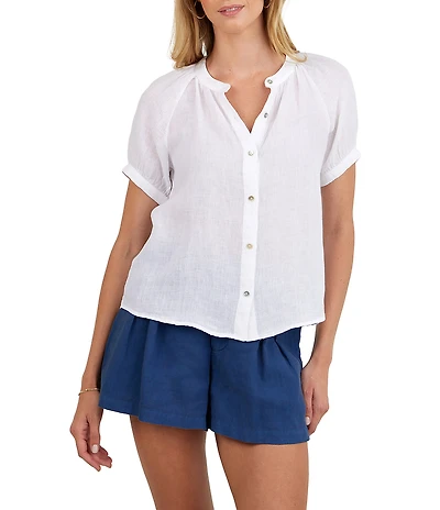 Bella Dahl Linen Mandarin Collar Short Puff Sleeve Shirt