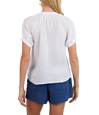 Bella Dahl Linen Mandarin Collar Short Puff Sleeve Shirt