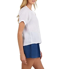 Bella Dahl Linen Mandarin Collar Short Puff Sleeve Shirt