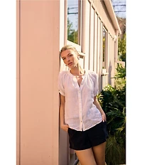 Bella Dahl Linen Mandarin Collar Short Puff Sleeve Shirt