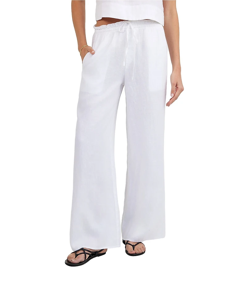 Bella Dahl Linen Ruffle Waist Wide Leg Pants