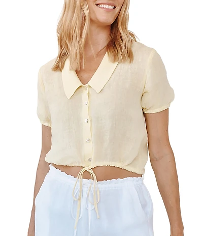 Bella Dahl Peter Pan Collar Short Puff Sleeve Shirt