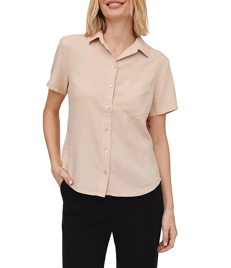 Bella Dahl Point Collar Short Sleeve Pocket Button Front Shirt