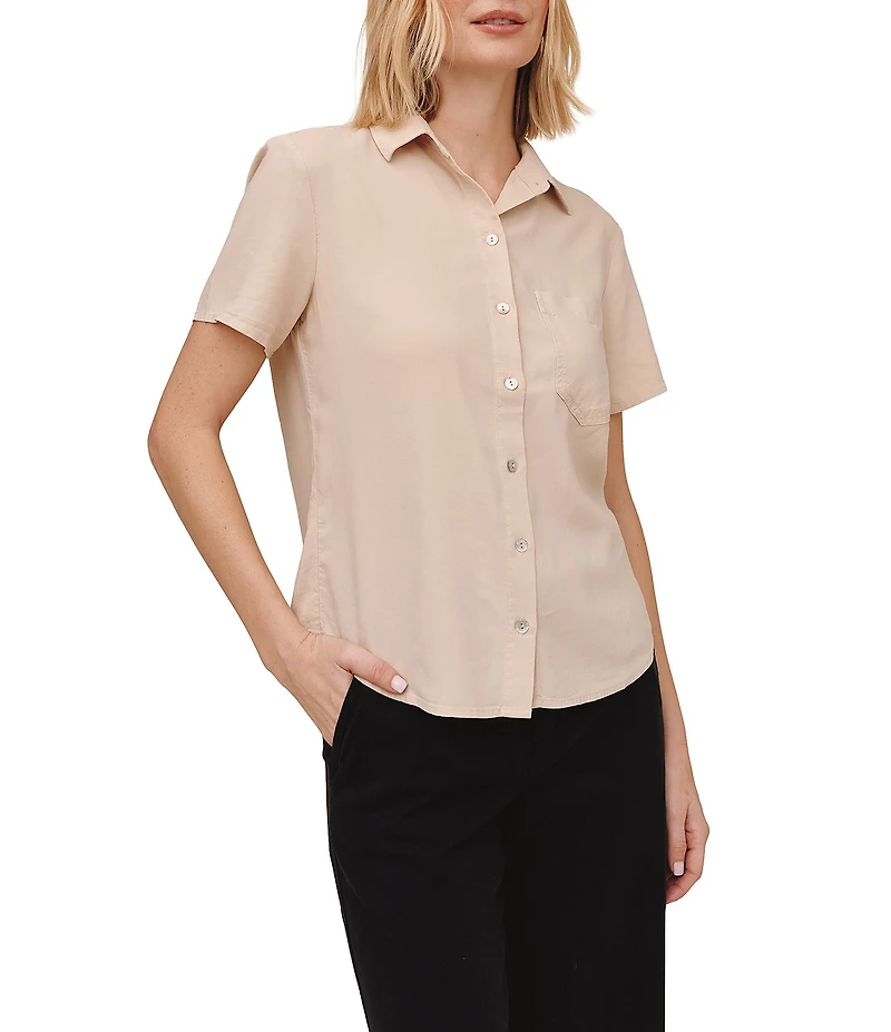 Bella Dahl Point Collar Short Sleeve Pocket Button Front Shirt