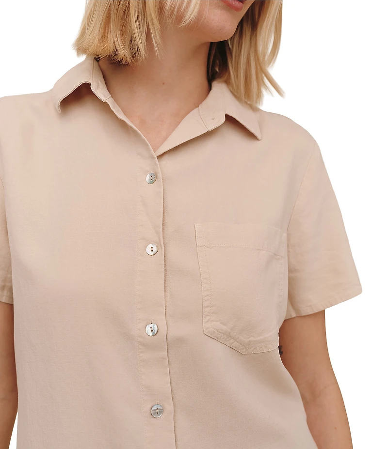 Bella Dahl Point Collar Short Sleeve Pocket Button Front Shirt