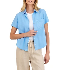 Bella Dahl Point Collar Short Sleeve Pocket Button Front Shirt