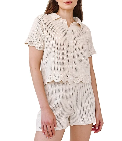 Bella Dahl Short Sleeve Crochet Button Down Coordinating Shirt