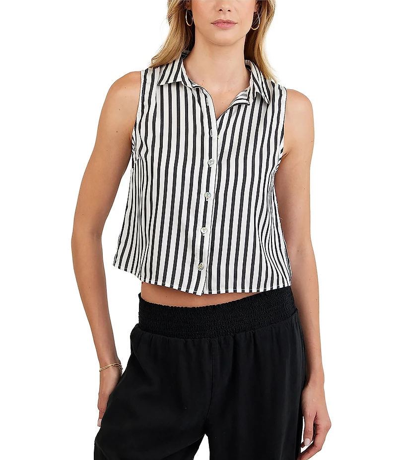 Bella Dahl Stripe Print Point Collar Sleeveless Cropped Top