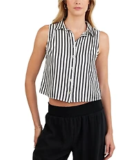 Bella Dahl Stripe Print Point Collar Sleeveless Cropped Top