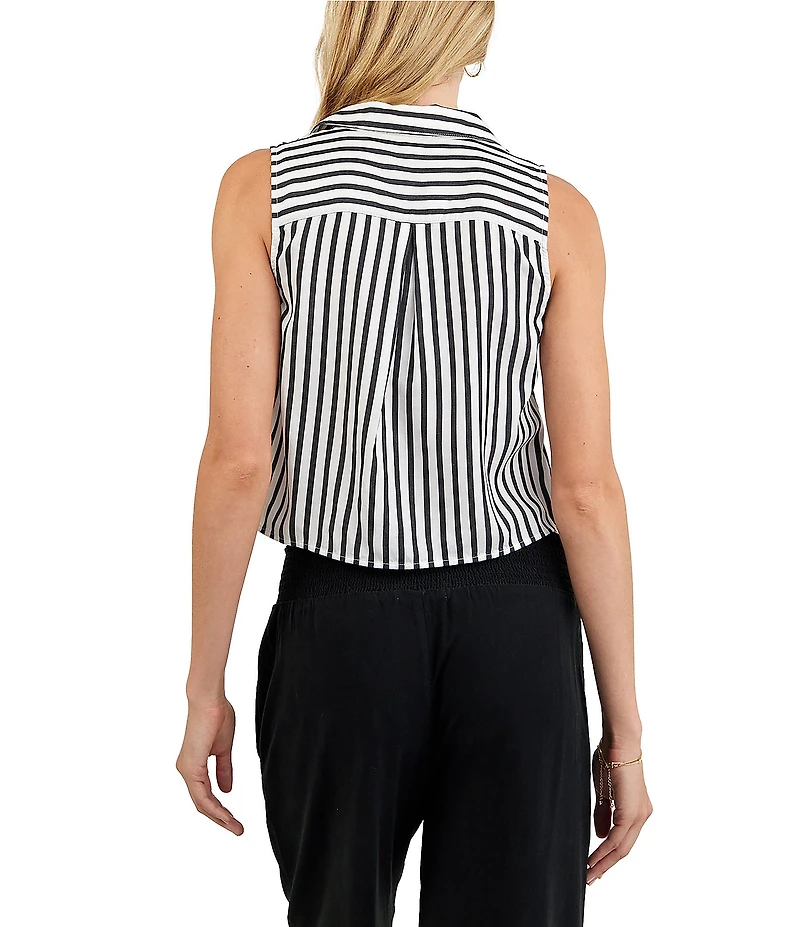 Bella Dahl Stripe Print Point Collar Sleeveless Cropped Top