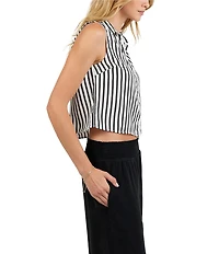 Bella Dahl Stripe Print Point Collar Sleeveless Cropped Top