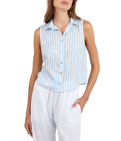 Bella Dahl Stripe Print Point Collar Sleeveless Cropped Top