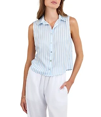 Bella Dahl Stripe Print Point Collar Sleeveless Cropped Top