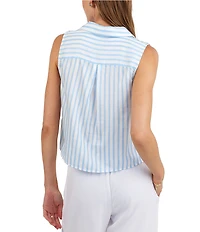Bella Dahl Stripe Print Point Collar Sleeveless Cropped Top