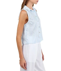 Bella Dahl Stripe Print Point Collar Sleeveless Cropped Top