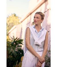 Bella Dahl Stripe Print Point Collar Sleeveless Cropped Top