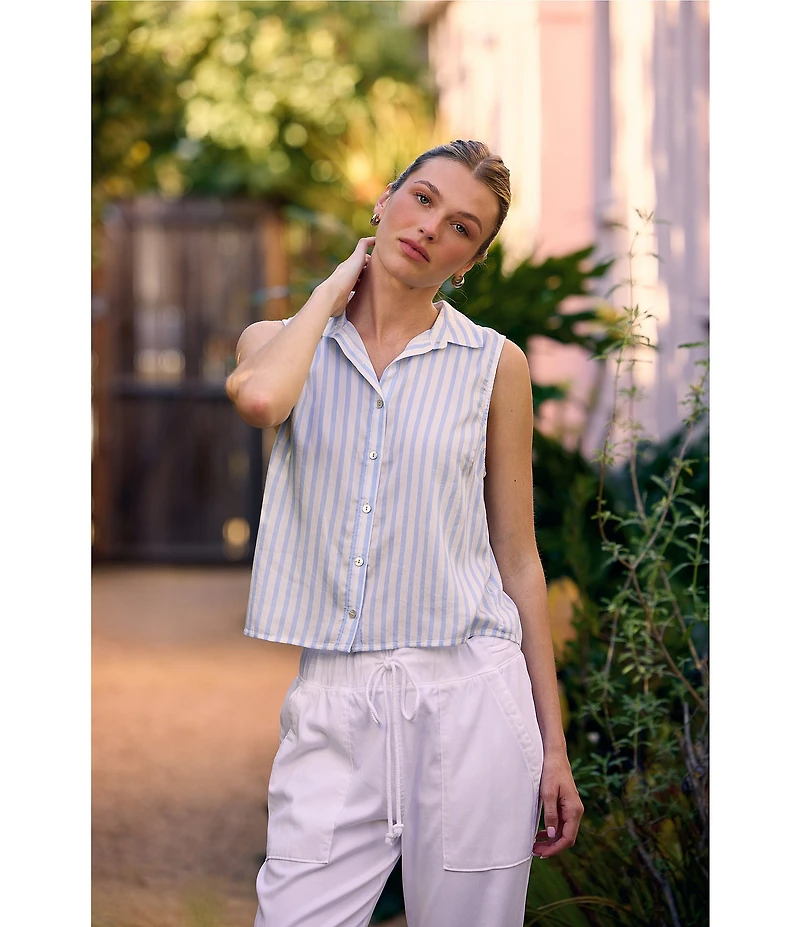 Bella Dahl Stripe Print Point Collar Sleeveless Cropped Top