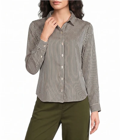 Bella Dahl Stripe Spread Collar Long Sleeve Button Front Shirt
