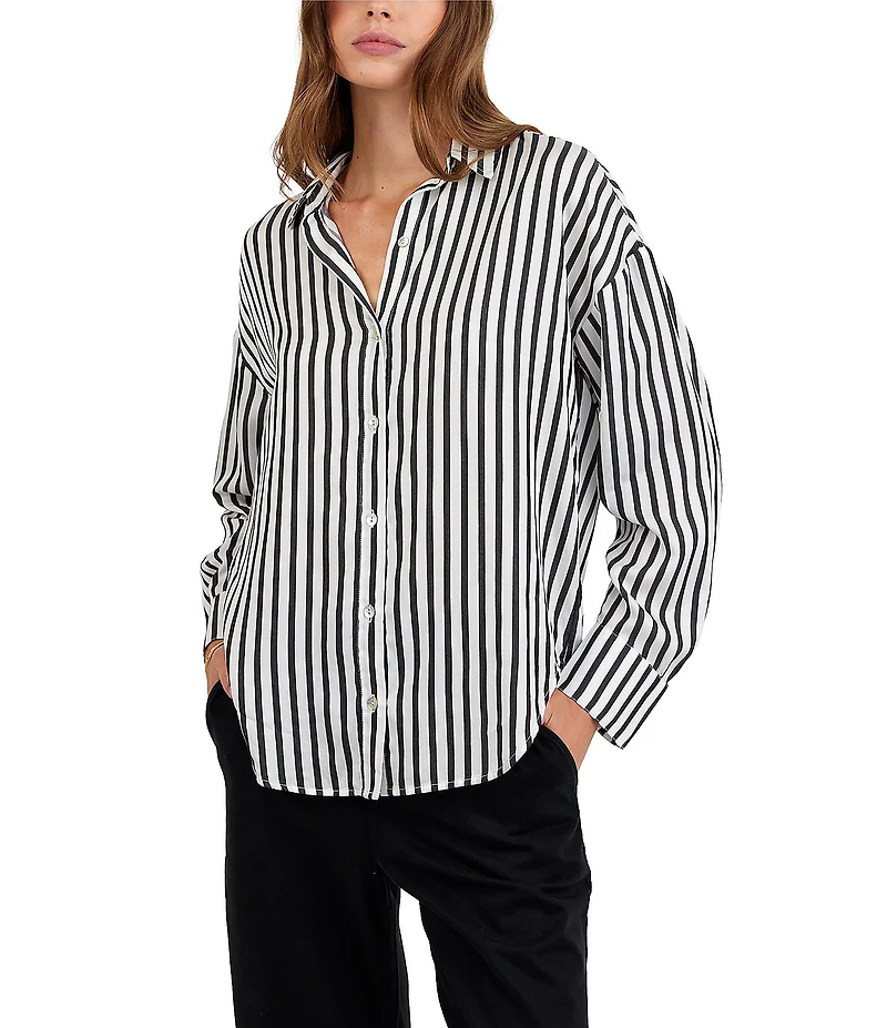Bella Dahl Striped Point Collar Long Sleeve Oversized Button Down Shirt