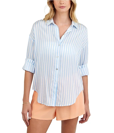Bella Dahl Striped Point Collar Long Sleeve Oversized Button Down Shirt