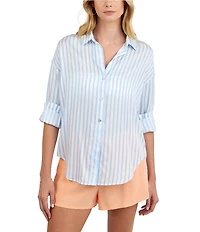 Bella Dahl Striped Point Collar Long Sleeve Oversized Button Down Shirt