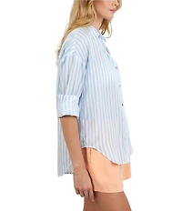 Bella Dahl Striped Point Collar Long Sleeve Oversized Button Down Shirt
