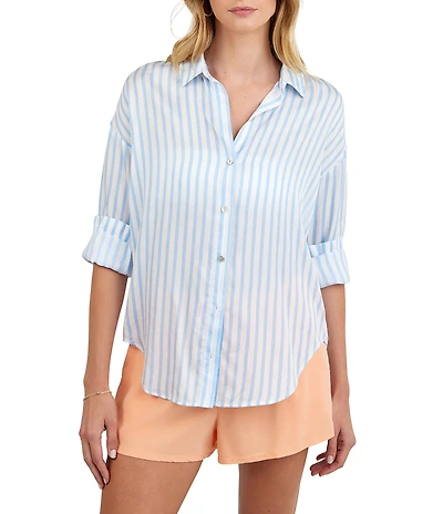 Bella Dahl Striped Point Collar Long Sleeve Oversized Button Down Shirt