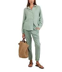 Bella Dahl Woven Drawstring Front Cropped Jogger Pants
