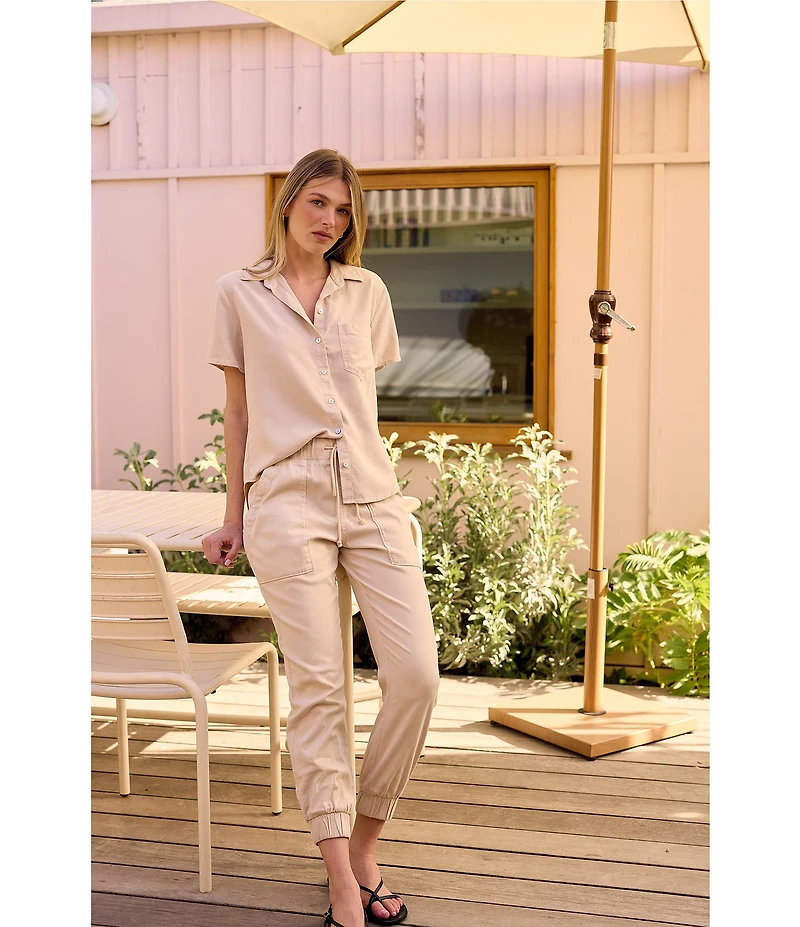 Bella Dahl Woven Drawstring Front Cropped Jogger Pants