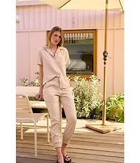 Bella Dahl Woven Drawstring Front Cropped Jogger Pants