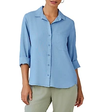 Bella Dahl Woven Split V-Neck Long Sleeve Button Down Shirt