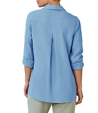 Bella Dahl Woven Split V-Neck Long Sleeve Button Down Shirt