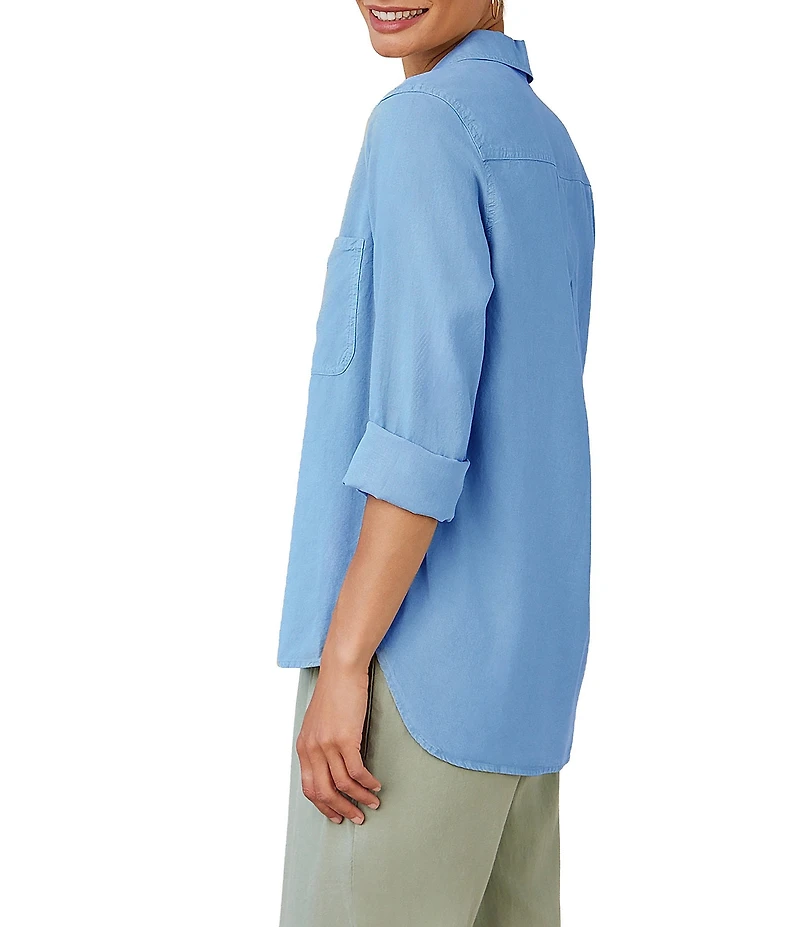 Bella Dahl Woven Split V-Neck Long Sleeve Button Down Shirt