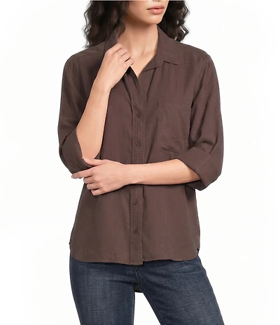 Bella Dahl Woven Point Collar Neckline 3/4 Sleeve Button Down Shirt