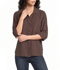 Bella Dahl Woven Point Collar Neckline 3/4 Sleeve Button Down Shirt