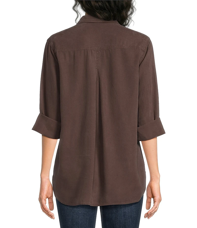 Bella Dahl Woven Point Collar Neckline 3/4 Sleeve Button Down Shirt