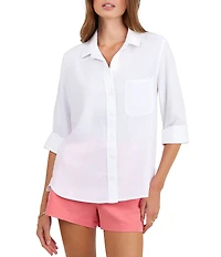 Bella Dahl Woven Split V-Neck Long Sleeve Button Down Shirt