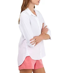 Bella Dahl Woven Split V-Neck Long Sleeve Button Down Shirt