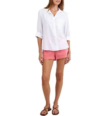 Bella Dahl Woven Split V-Neck Long Sleeve Button Down Shirt