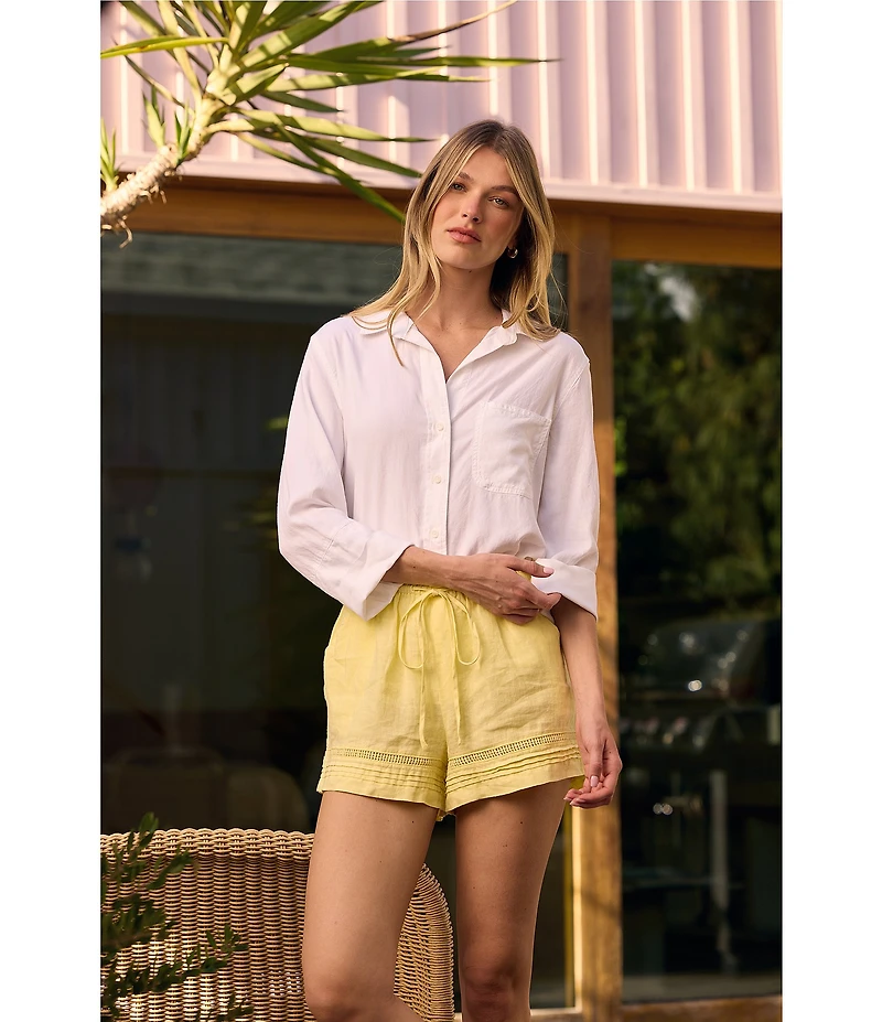 Bella Dahl Woven Split V-Neck Long Sleeve Button Down Shirt