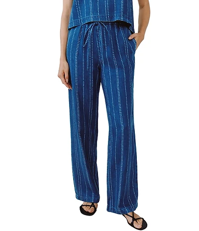 Bella Dahl Woven Striped Full Length Drawstring Coordinating Straight Leg Pants