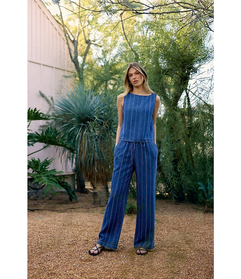 Bella Dahl Woven Striped Full Length Drawstring Coordinating Straight Leg Pants