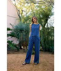 Bella Dahl Woven Striped Round Neck Sleeveless Top