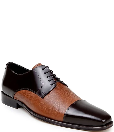 Belvedere Men's Alexander Two-Tone Deerskin Leather and Italian Calf Leather Cap Toe Derby Dress Shoes