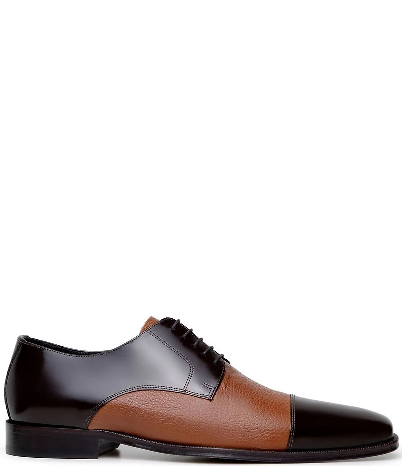 Belvedere Men's Alexander Two-Tone Deerskin Leather and Italian Calf Leather Cap Toe Derby Dress Shoes