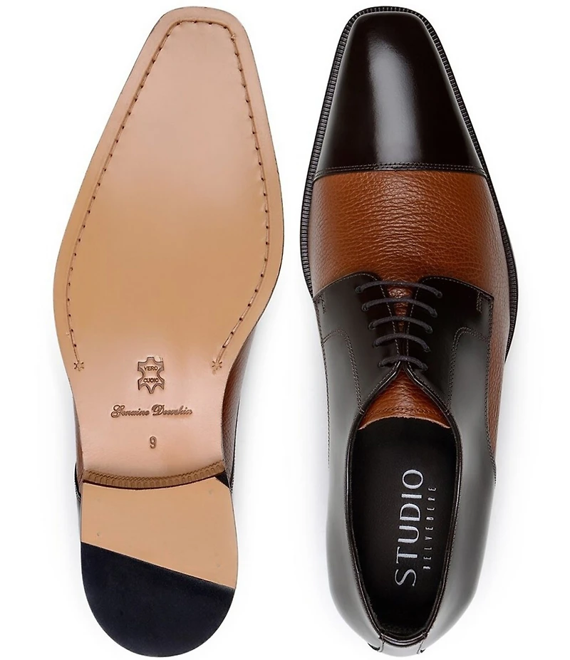Belvedere Men's Alexander Two-Tone Deerskin Leather and Italian Calf Leather Cap Toe Derby Dress Shoes