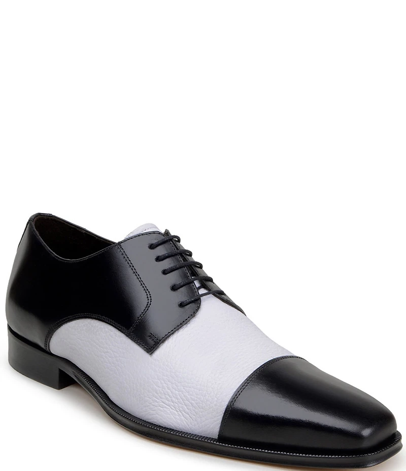 Belvedere Men's Alexander Two-Tone Deerskin Leather and Italian Calf Leather Cap Toe Derby Dress Shoes