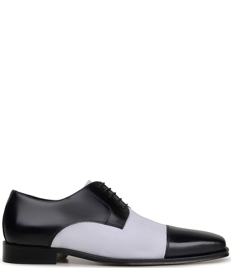 Belvedere Men's Alexander Two-Tone Deerskin Leather and Italian Calf Leather Cap Toe Derby Dress Shoes