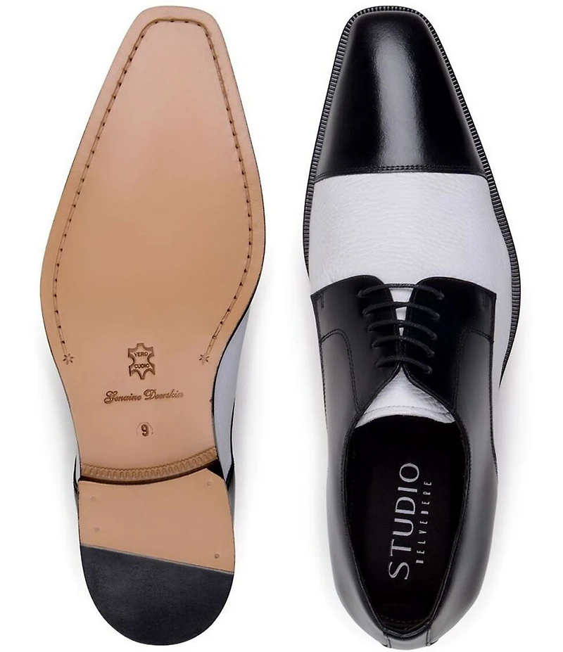 Belvedere Men's Alexander Two-Tone Deerskin Leather and Italian Calf Leather Cap Toe Derby Dress Shoes