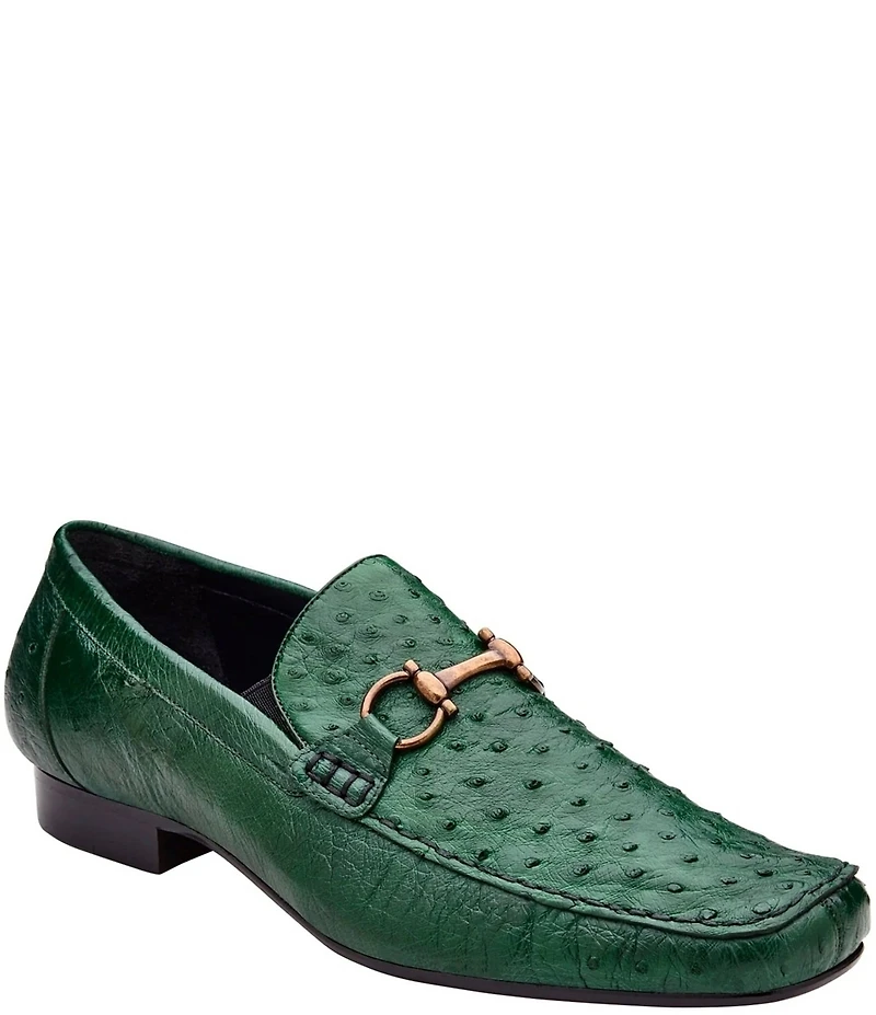 Belvedere Men's Bartolo Ostrich Quill Bit Buckle Dress Loafers